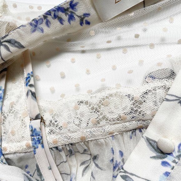 Zimmermann Moncur Floral Print Lace Trim Dress In White Zimmermann 0 US 4 - Picture 11 of 13